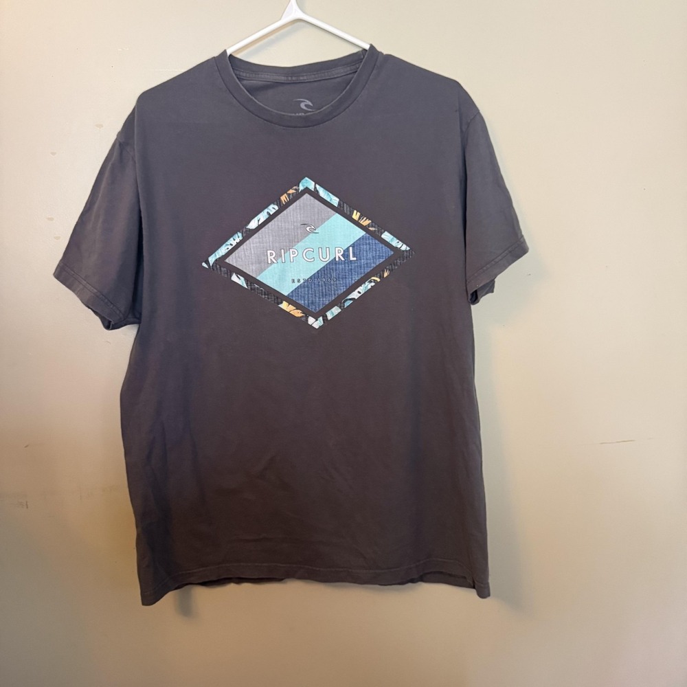 Rip Curl Mens Graphic T-Shirt Charcoal Gray Diamond Logo Surf Tee Size L